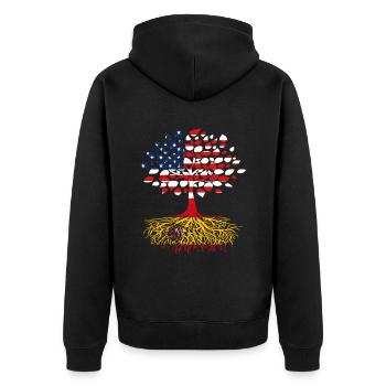 Amerikaner mit spanischen Wurzeln - Unisex Premium Bio Zip Hoodie - Schwarz - Hinten - Nico (187cm)