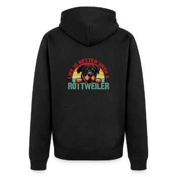 Rottweiler Hund Hunde Rottie Rotti Geschenk - Unisex Premium Bio Zip Hoodie - Schwarz - Hinten - Nico (187cm)