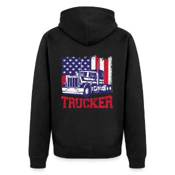 Trucker Truck Driver Vintage Usa - Unisex Premium Bio Zip Hoodie - Schwarz - Hinten - Nico (187cm)