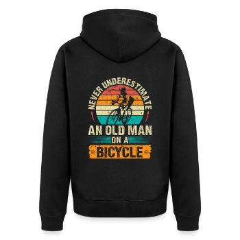 Alter Mann auf einem Fahrrad Retro Radfahrer Biker - Unisex Premium Bio Zip Hoodie - Schwarz - Hinten - Nico (187cm)