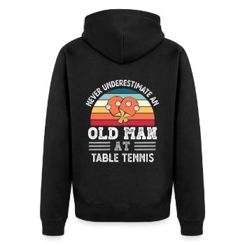 Old Man at Table Tennis Fête des Pères Drôle Cadeau - Veste à capuche bio Premium Unisexe - noir - Dos - Nico (187cm)