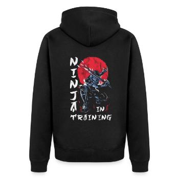 Ninja - Unisex Premium Organic Zip Hoodie - black - Back - Nico (187cm)