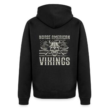 Norse American Vikings Us Independence Day - Unisex Premium Bio Zip Hoodie - Schwarz - Hinten - Nico (187cm)