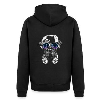 Chien avec casque, casquette et lunettes de musique cool - Veste à capuche bio Premium Unisexe - noir - Dos - Nico (187cm)