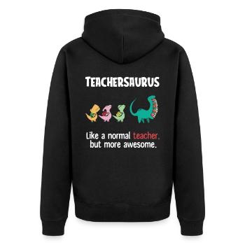 Lehrersaurus, Lehrer - Unisex Premium Bio Zip Hoodie - Schwarz - Hinten - Nico (187cm)