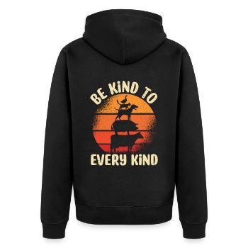 Sei Freundlich Zu Jedem Knd Vegane Pflanzliche - Unisex Premium Bio Zip Hoodie - Schwarz - Hinten - Nico (187cm)