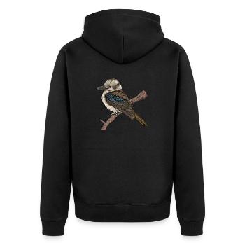 Kookaburra I Eisvogel Naturschutz für Ornithologe - Unisex Premium Bio Zip Hoodie - Schwarz - Hinten - Nico (187cm)
