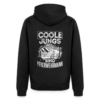 Coole Jungs Sind Feuerwehrmann Freiwillige Feuerwe - Unisex Premium Bio Zip Hoodie - Schwarz - Hinten - Nico (187cm)