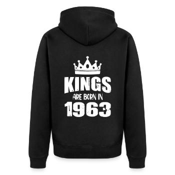 Kings are born in 1963 - Unisex Premium Organic Zip Hoodie - black - Back - Nico (187cm)