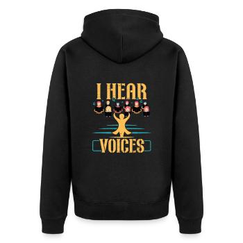 Ich Höre Stimme - Theatermusiker Chorleiter - Unisex Premium Bio Zip Hoodie - Schwarz - Hinten - Nico (187cm)