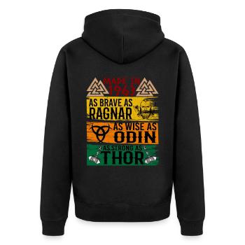 Hergestellt 1963 So Tapfer Wie Ragnar So Weise - Unisex Premium Bio Zip Hoodie - Schwarz - Hinten - Nico (187cm)