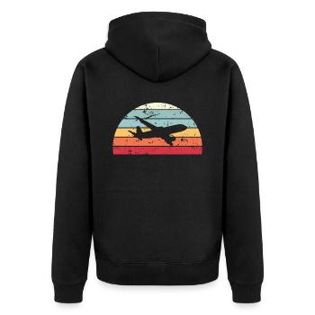 Retro-Flugzeug Spotting Sunset Vintage Flugzeug Sunrise - Unisex Premium Bio Zip Hoodie - Schwarz - Hinten - Nico (187cm)