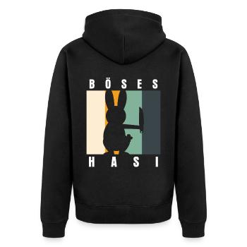 Böses Hasi Retro mit bösem Hasen - Unisex Premium Bio Zip Hoodie - Schwarz - Hinten - Nico (187cm)