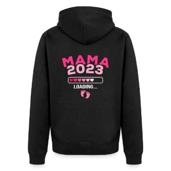 Mama 2023 loading - Unisex Premium Bio Zip Hoodie - Schwarz - Hinten - Nico (187cm)