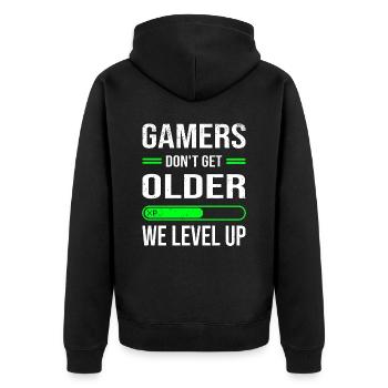 Grunge Gamer Fête d’anniversaire Anniversaire Niveau Supérieur - Veste à capuche bio Premium Unisexe - noir - Dos - Nico (187cm)