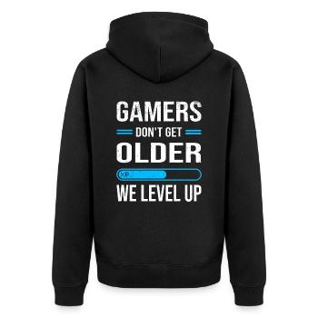 Grunge Gamer Level Up Fête d’anniversaire - Veste à capuche bio Premium Unisexe - noir - Dos - Nico (187cm)