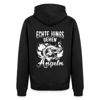 Echte Jungs gehen Angeln - Angler Fischer Geschenk - Unisex Premium Bio Zip Hoodie - Schwarz - Hinten - Nico (187cm)