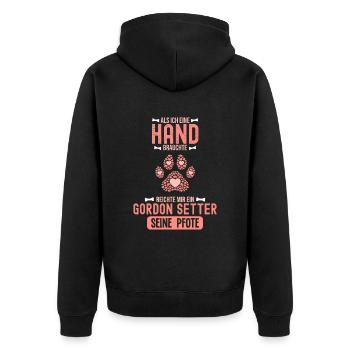 Geschenkidee Gordon Setter - Unisex Premium Bio Zip Hoodie - Schwarz - Hinten - Nico (187cm)