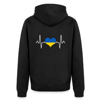 Ukraine Herzschlag - Unisex Premium Bio Zip Hoodie - Schwarz - Hinten - Nico (187cm)