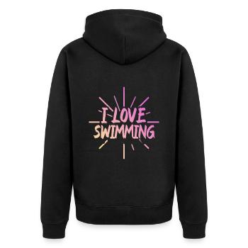 Ich liebe Schwimmen - Unisex Premium Bio Zip Hoodie - Schwarz - Hinten - Nico (187cm)