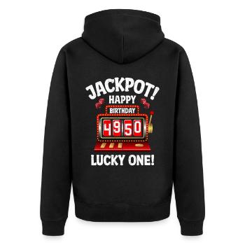 Happy 50th Birthday Bday Celebrant Slot Machine - Unisex Premium Bio Zip Hoodie - Schwarz - Hinten - Nico (187cm)