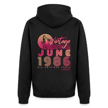 Baujahr 1986 Juni - Unisex Premium Bio Zip Hoodie - Schwarz - Hinten - Nico (187cm)