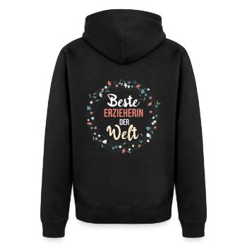 Kindergärtnerin Erzieherin - Unisex Premium Bio Zip Hoodie - Schwarz - Hinten - Nico (187cm)