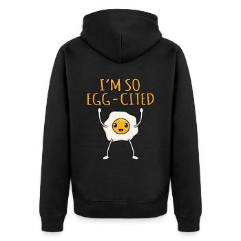 Eggcited ei geschenk - Unisex Premium Bio Zip Hoodie - Schwarz - Hinten - Nico (187cm)