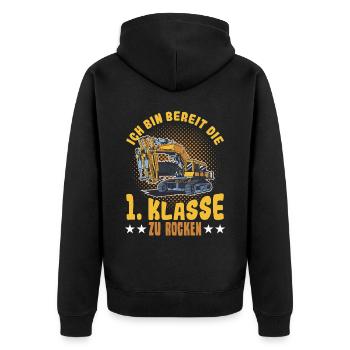 Bagger Schulbeginn Schulanfänger Schulkind - Unisex Premium Bio Zip Hoodie - Schwarz - Hinten - Nico (187cm)