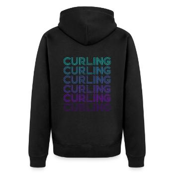 Curling Stone Player Retro - Unisex Premium Organic Zip Hoodie - black - Back - Nico (187cm)