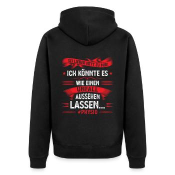 Physio Physiotherapeut Physiotherapie - Unisex Premium Bio Zip Hoodie - Schwarz - Hinten - Nico (187cm)