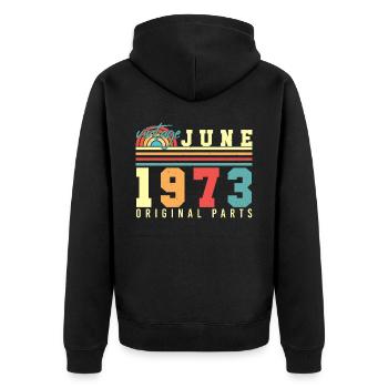 Retro 1973 Juni - Unisex Premium Bio Zip Hoodie - Schwarz - Hinten - Nico (187cm)