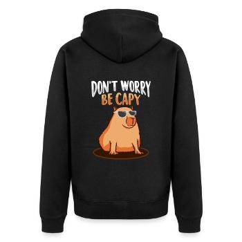 Capybara - Unisex Premium Bio Zip Hoodie - Schwarz - Hinten - Nico (187cm)