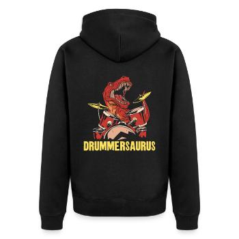 Drummer Drum Set Dinosaur T-Rex - Unisex Premium Bio Zip Hoodie - Schwarz - Hinten - Nico (187cm)