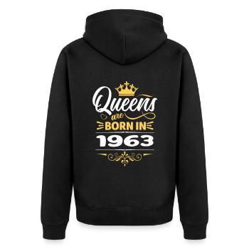 Queens Are Born In 1963 - Unisex Premium Bio Zip Hoodie - Schwarz - Hinten - Nico (187cm)