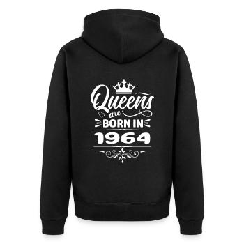 Queens Are Born In 1964 - Unisex Premium Bio Zip Hoodie - Schwarz - Hinten - Nico (187cm)