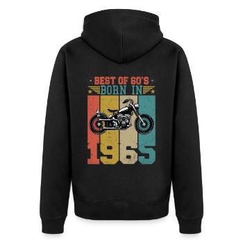 Best Of The 60's Geboren 1965 Vintage Motorrad - Unisex Premium Bio Zip Hoodie - Schwarz - Hinten - Nico (187cm)