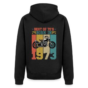 Best Of The 70's Geboren 1973 Vintage Motorrad - Unisex Premium Bio Zip Hoodie - Schwarz - Hinten - Nico (187cm)
