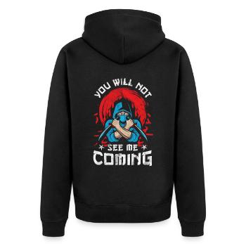 Ninja Ninjutsu Judo Katana Kinder Shuriken Warrior - Unisex Premium Bio Zip Hoodie - Schwarz - Hinten - Nico (187cm)