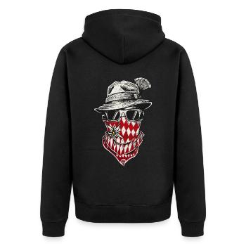Trachtenshirt Herren Lausbua Trachten T-Shirt - Unisex Premium Bio Zip Hoodie - Schwarz - Hinten - Nico (187cm)