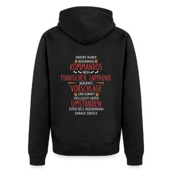 Finnischer Lapphund Kommandos - Unisex Premium Bio Zip Hoodie - Schwarz - Hinten - Nico (187cm)
