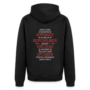 Kromfohrländer Vorschläge statt Kommandos - Unisex Premium Bio Zip Hoodie - Schwarz - Hinten - Nico (187cm)