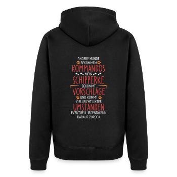 Schipperke Vorschläge statt Kommandos - Unisex Premium Bio Zip Hoodie - Schwarz - Hinten - Nico (187cm)