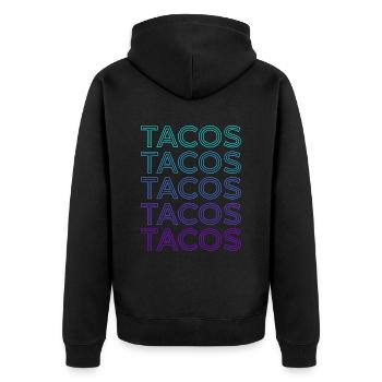 Tacos Retro - Unisex Premium Bio Zip Hoodie - Schwarz - Hinten - Nico (187cm)