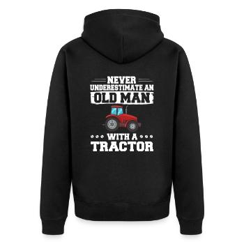 Traktor Landwirt Trecker Ackerschlepper Bauer - Unisex Premium Bio Zip Hoodie - Schwarz - Hinten - Nico (187cm)