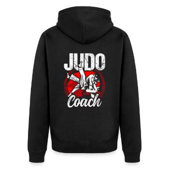 Judo Trainer Hobby Judoka Kampfsport Kampfkunst - Unisex Premium Bio Zip Hoodie - Schwarz - Hinten - Nico (187cm)
