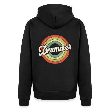 Drummer Retro Vintage Drummer - Unisex Premium Organic Zip Hoodie - black - Back - Nico (187cm)