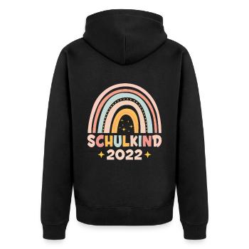 Schulkind 2022 Bunter Regenbogen - Unisex Premium Bio Zip Hoodie - Schwarz - Hinten - Nico (187cm)