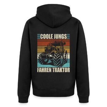 Traktor Junge Kleiner Landwirt Traktor - Unisex Premium Bio Zip Hoodie - Schwarz - Hinten - Nico (187cm)
