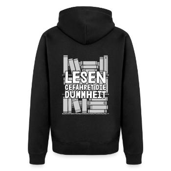 Bücherwurm Leseratte Buch Lesen - Unisex Premium Bio Zip Hoodie - Schwarz - Hinten - Nico (187cm)